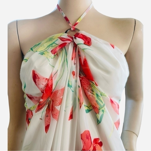 NWT White Susan Lucci Sheer Cover Up Dress Vivid Floral Print Rushed Tunic Dress - Picture 8 of 9